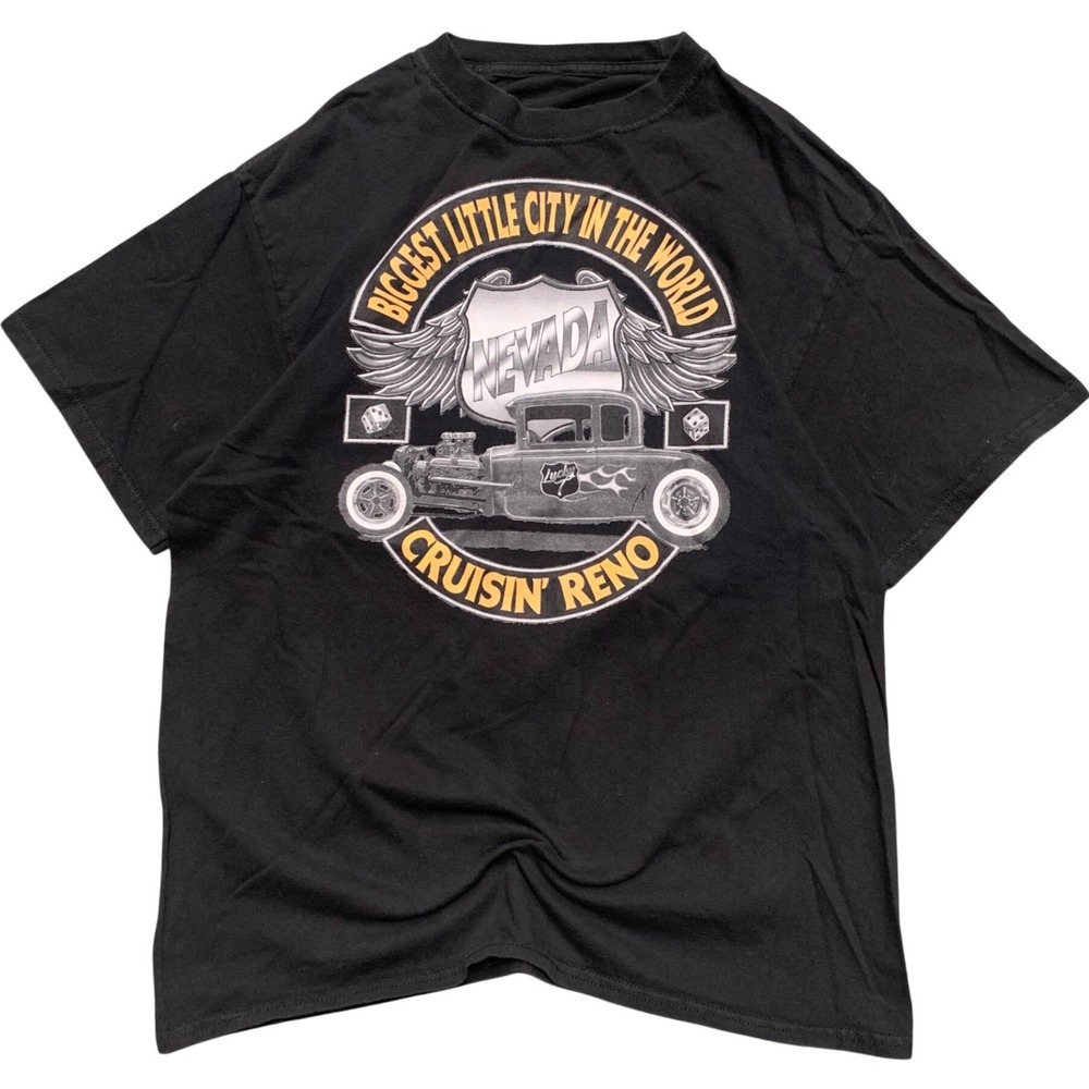 Cruisin Reno Nevada Hot Rod Graphic T-Shirt Black Biggest Little‎ City Mens M